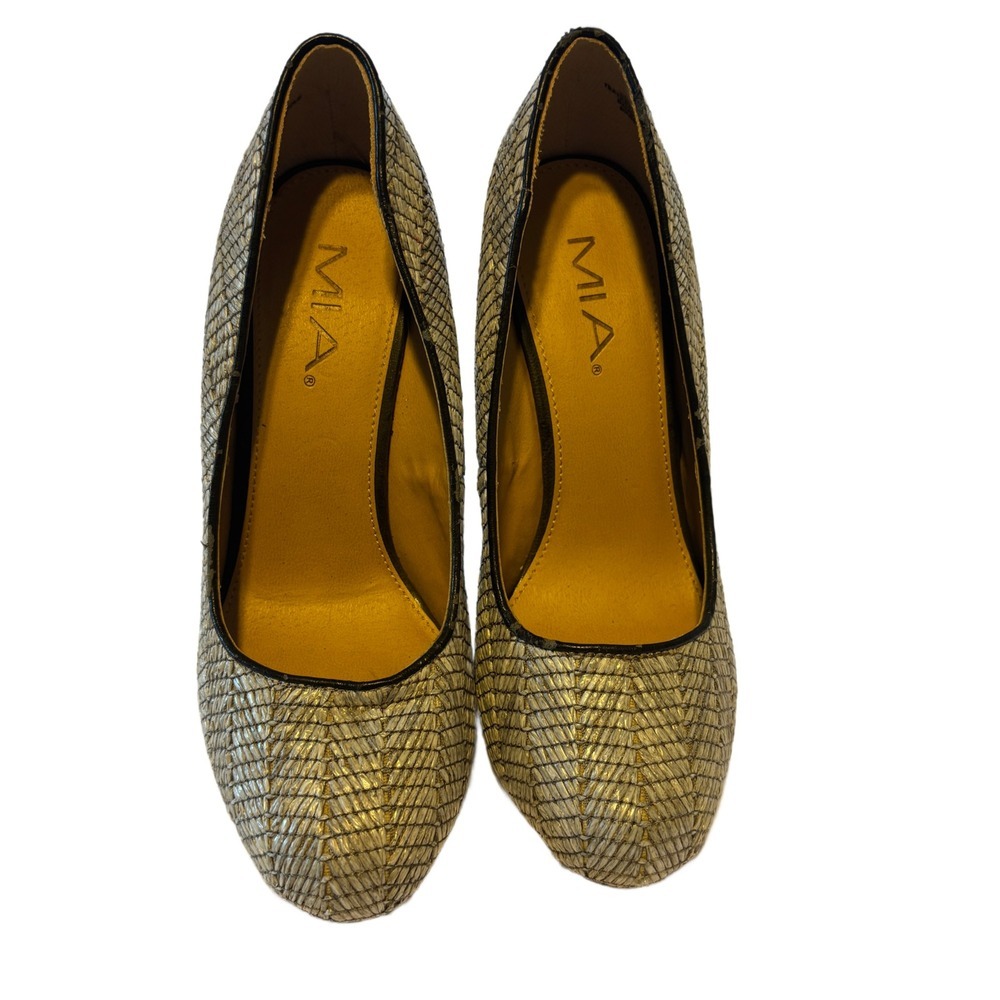 MIA Metallic Woven Snakeskin Print Almond Toe Stiletto Pumps Silver Gold 8.5